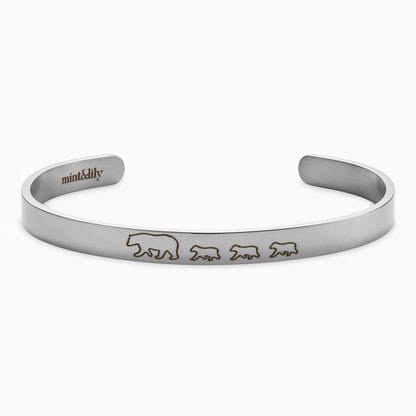 Mama Bear & Her Baby Bears Engraved Cuff Bracelet