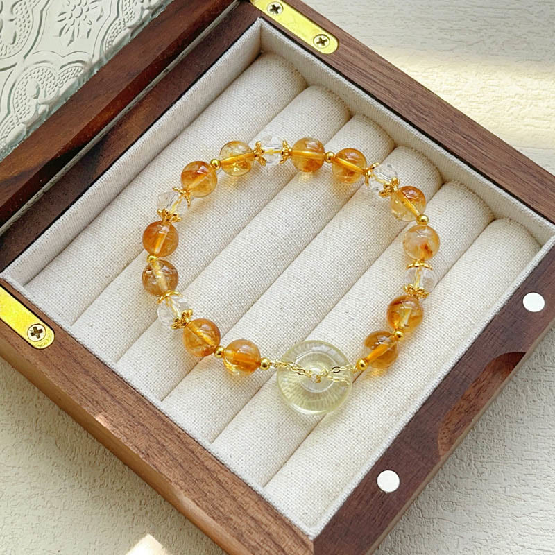 Bracelet de prospérité en cristal de citrine avec boucle de paix et pierres de Bouddha