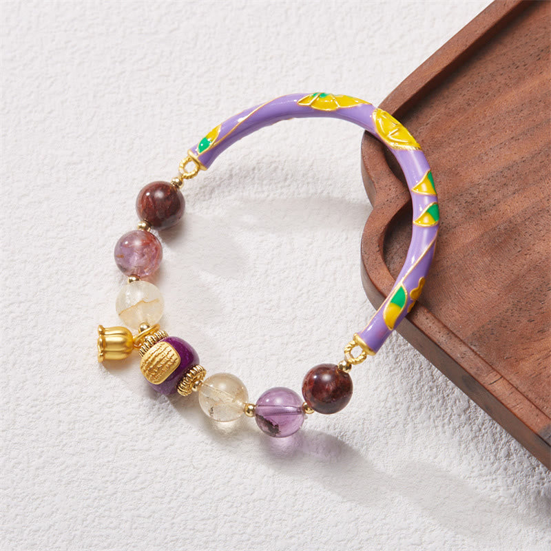 Buddha Steine ​​Lila Phantom Lila Jade Schrift Citrin Liebe Weisheit Armband Armreif 