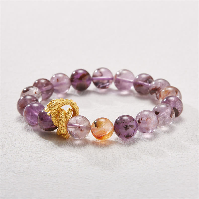 Bracelet Sagesse Dragon Plaqué Or Cuivre Fantôme Violet Pierres de Bouddha