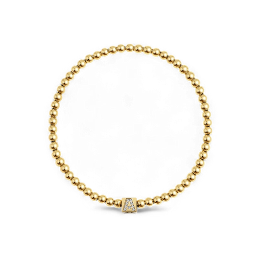 Gold Beaded Block Initial Bracelet