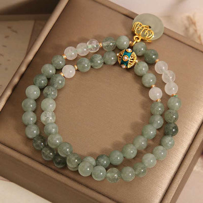Bracelet double tour avec breloque porte-bonheur et boucle de paix en aventurine verte et pierres de Bouddha 