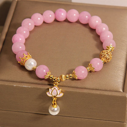 Bracelet d'harmonie en perles de jade rose et pierres de Bouddha 
