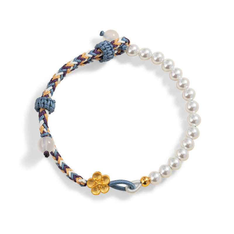 Bracelet de guérison en argent sterling 925 avec perles de fleur de pêcher et calcédoine 