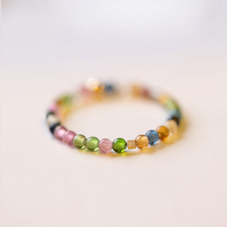 Ultra-fine 2mm Raw Stone Rainbow Tourmaline Ring