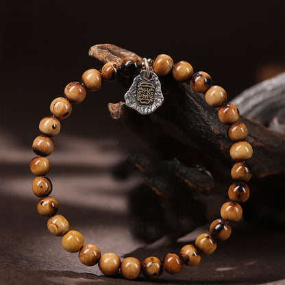 Buddha Stones 925 Sterling Silver Natural Golden Sea Willow Zakiram Goddess of Wealth Lucky fortune Fu Character Success Bracelet