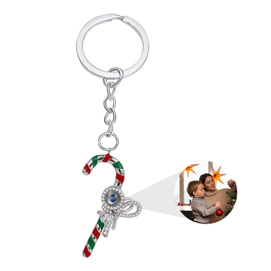Personalisierter Weihnachts-Zuckerstangen-Foto-Schlüsselanhänger