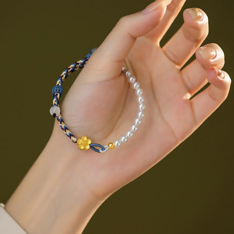 Bracelet de guérison en argent sterling 925 avec perles de fleur de pêcher et calcédoine 