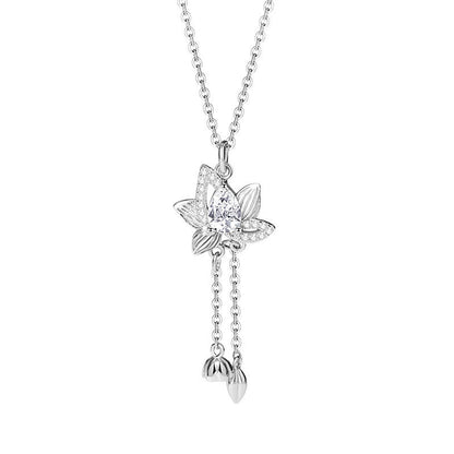 Buddha Stones 925 Sterling Silver Lotus Zircon Enlightenment Necklace Pendant