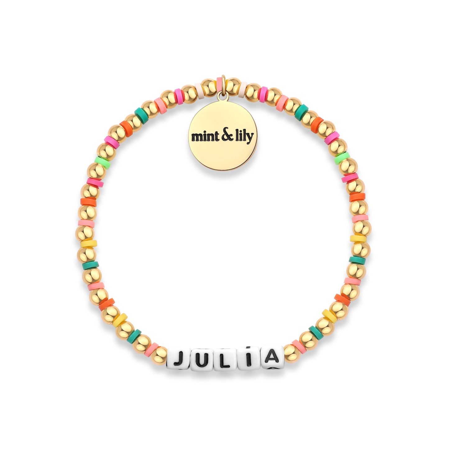 Bracelet d'amitié personnalisé en perles arc-en-ciel dorées et imperméables