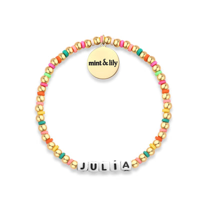 Bracelet d'amitié personnalisé en perles arc-en-ciel dorées et imperméables