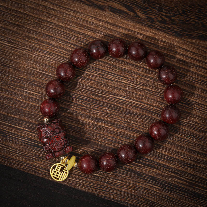 Buddha Stones Small Leaf Red Sandalwood Gold Swallower Calm Bracelet