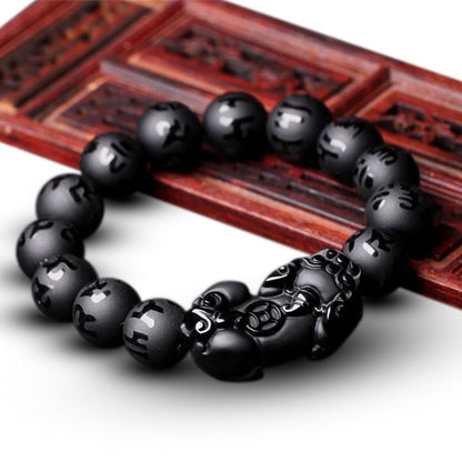 6 Words Pixiu Wealth Mantra Obsidian Bracelet
