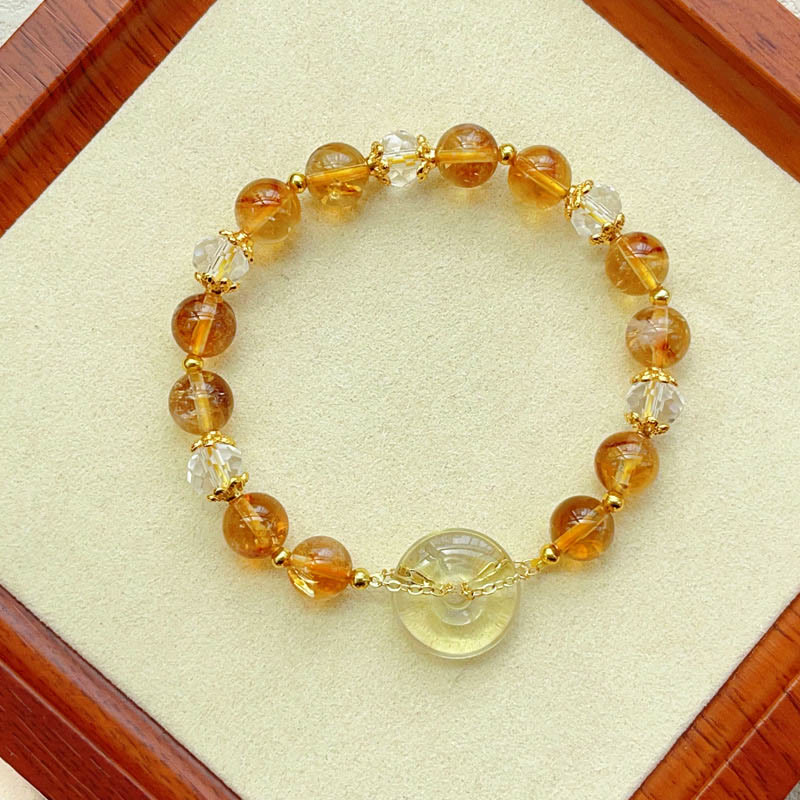 Bracelet de prospérité en cristal de citrine avec boucle de paix et pierres de Bouddha