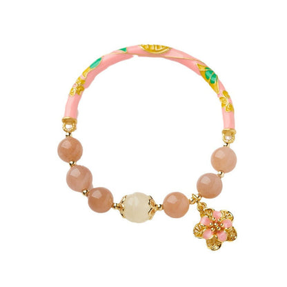 Bracelet jonc en jade et soie dorée, pierre naturelle de soleil, breloque en forme de fleur de Bouddha 