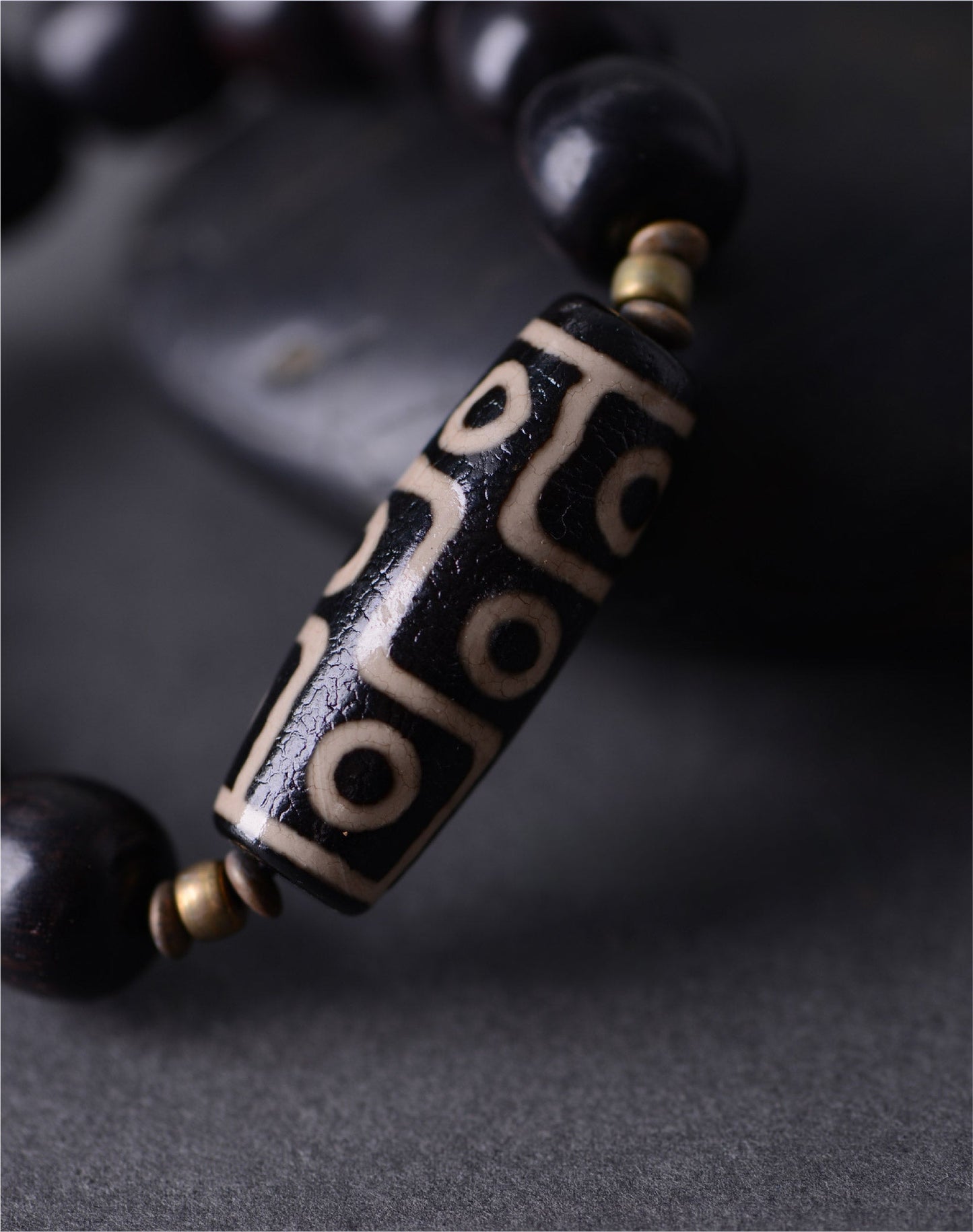 Ebony Tibetan Agate Dzi Beads Charm Bracelet