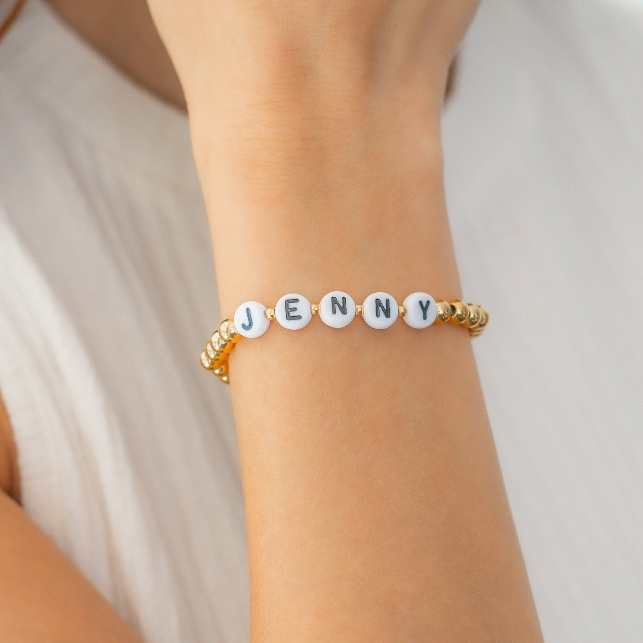 Custom Gold Beaded Name Bracelet