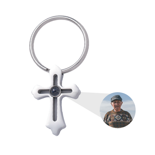 Personalisierter Kreuz-Gedenkfoto-Schlüsselanhänger