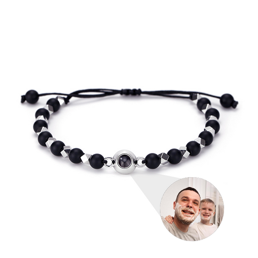 Bracelet tressé photo personnalisé en perles géométriques