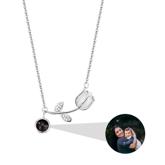 Collier photo personnalisé avec confession d'amour et tulipe
