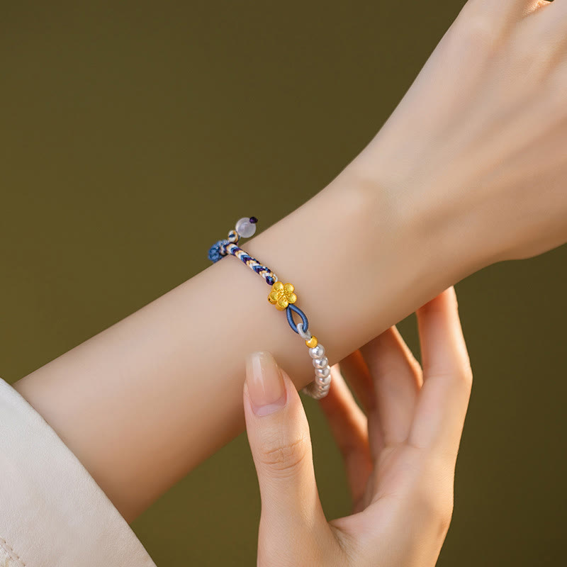 Bracelet de guérison en argent sterling 925 avec perles de fleur de pêcher et calcédoine 
