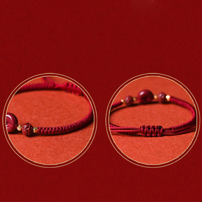 Buddha Stones Handmade Cinnabar Peace Buckle Lotus Calm Blessing Braided Rope Bracelet