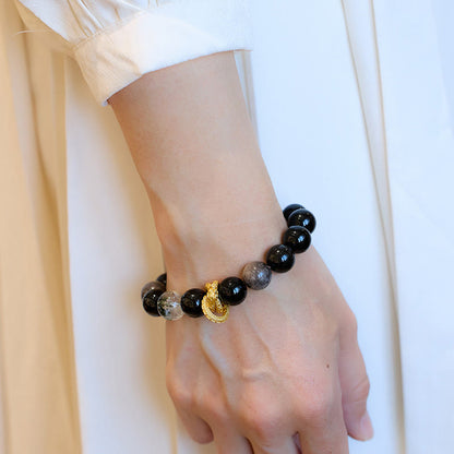 Bracelet de protection fantôme vert dragon en obsidienne naturelle argentée et brillante de Bouddha Stones 