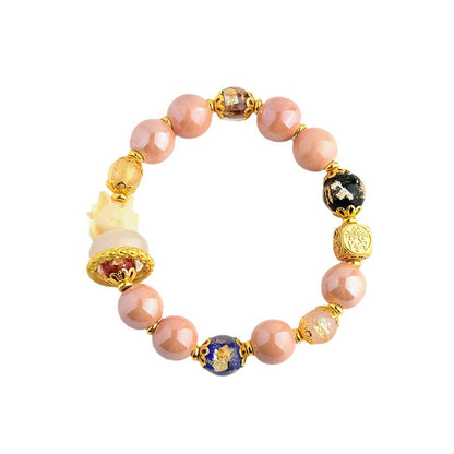 Buddha Stones Tibetan Incense Ash Liuli Glass Bead Luck Protection Nine-Tailed Fox Bracelet