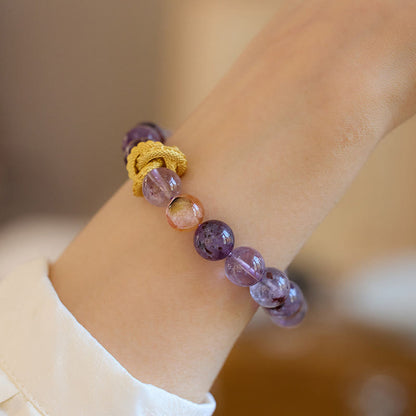 Bracelet Sagesse Dragon Plaqué Or Cuivre Fantôme Violet Pierres de Bouddha