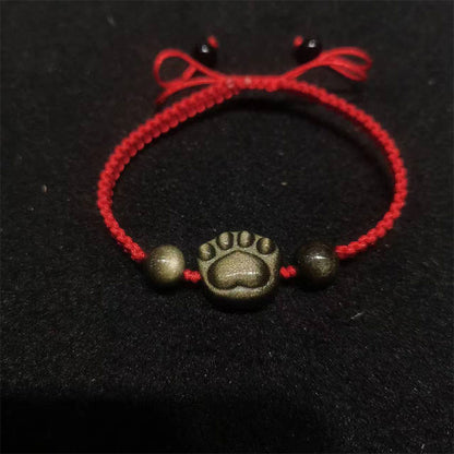 Buddha Stones Natural Silver Sheen Obsidian Gold Sheen Obsidian Cat Claw Soothing Braided Bracelet