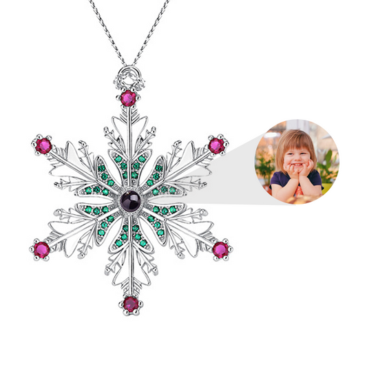 Personalisiertes buntes Schneeflockenornament mit Foto im Inneren