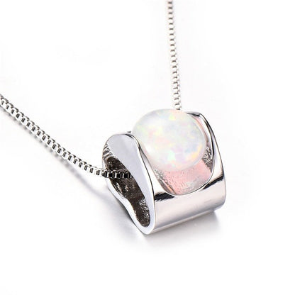 925 Sterling Silver Opal Pendant Necklace