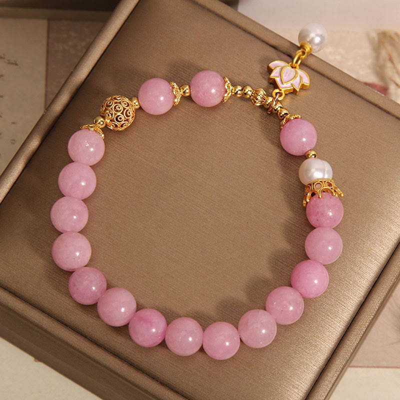 Bracelet d'harmonie en perles de jade rose et pierres de Bouddha 