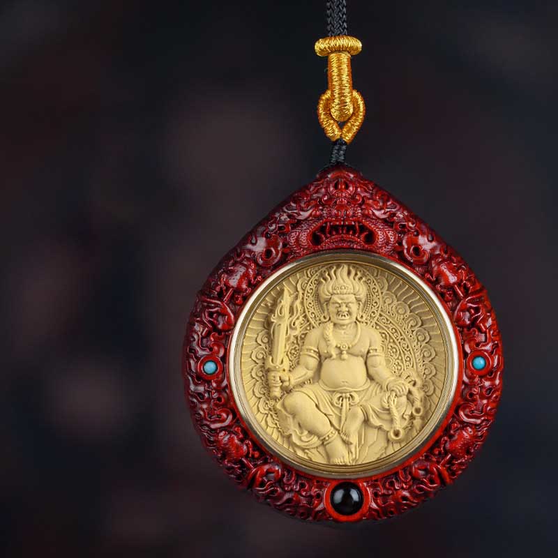 Buddha Stones Chinese Zodiac Avalokitesvara Small Leaf Red Sandalwood Ebony Longevity Necklace Pendant