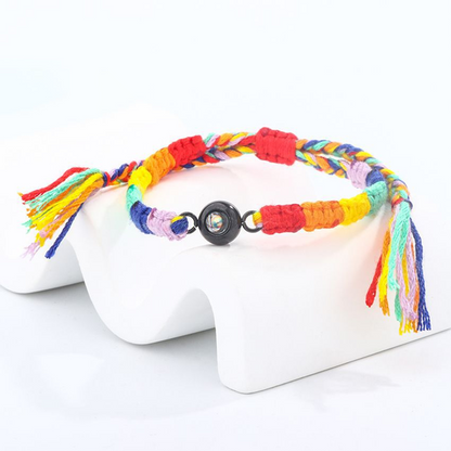 Bracelet photo tissé fait main arc-en-ciel personnalisé