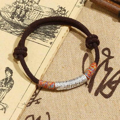 Buddha Stones Handmade 999 Sterling Silver Om Mani Padme Hum Protection Rope Bracelet