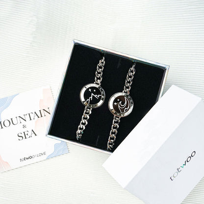 Bracelets Mountain&amp;Sea Touch avec chaîne cubaine (argent + argent)