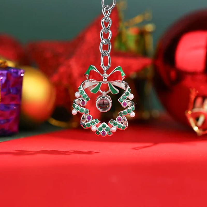 Personalisierter Weihnachtskranz-Foto-Schlüsselanhänger