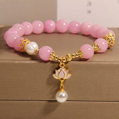 Bracelet d'harmonie en perles de jade rose et pierres de Bouddha 