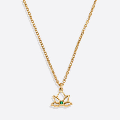 Collier avec pendentif mini lotus et pierre de naissance