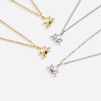 Collier avec pendentif mini lotus et pierre de naissance