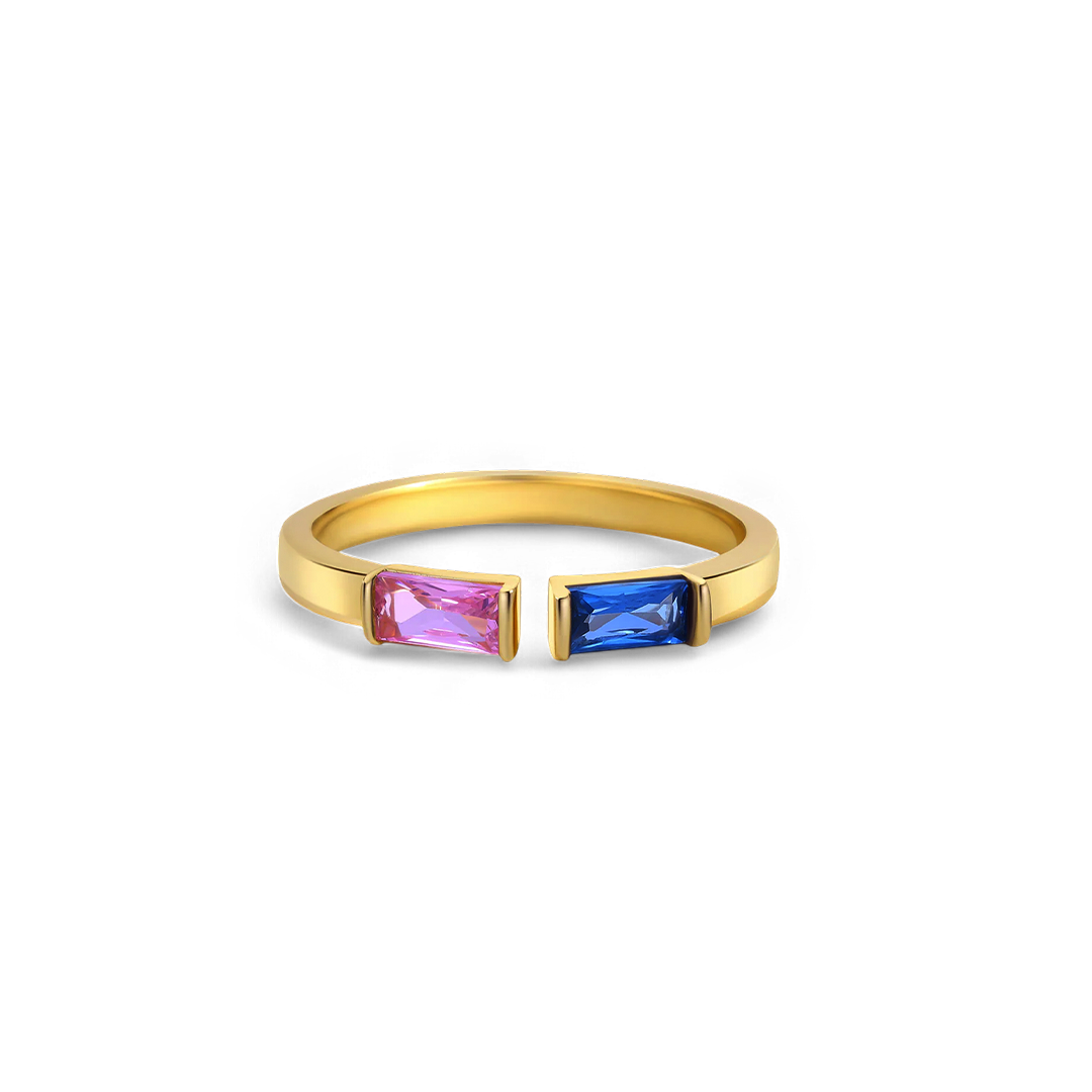 Bague réglable avec double pierre de naissance