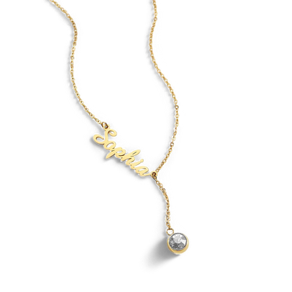 Collier Lariat avec pierre de naissance et nom