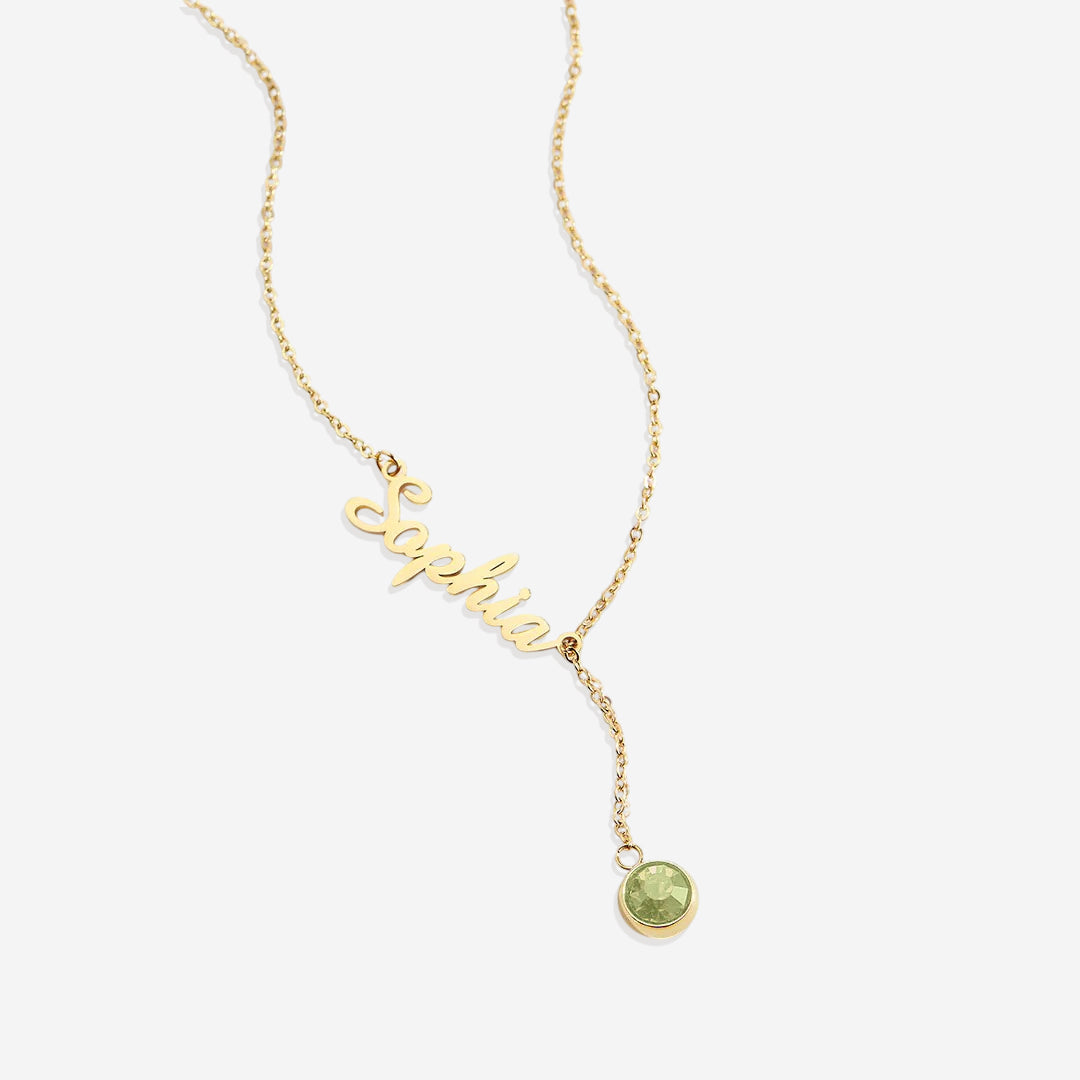Collier Lariat avec pierre de naissance et nom
