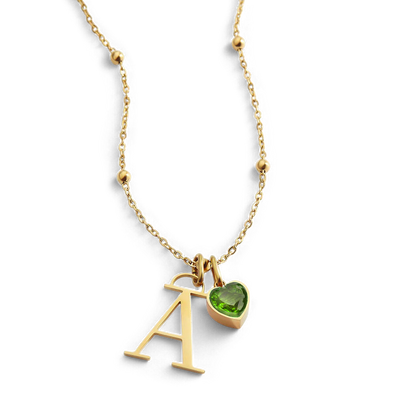 Initial & Birthstone Droplet Necklace