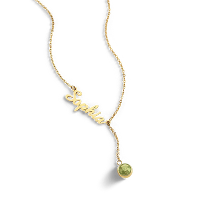 Collier Lariat avec pierre de naissance et nom