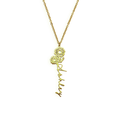 Collier avec nom de fleur de naissance