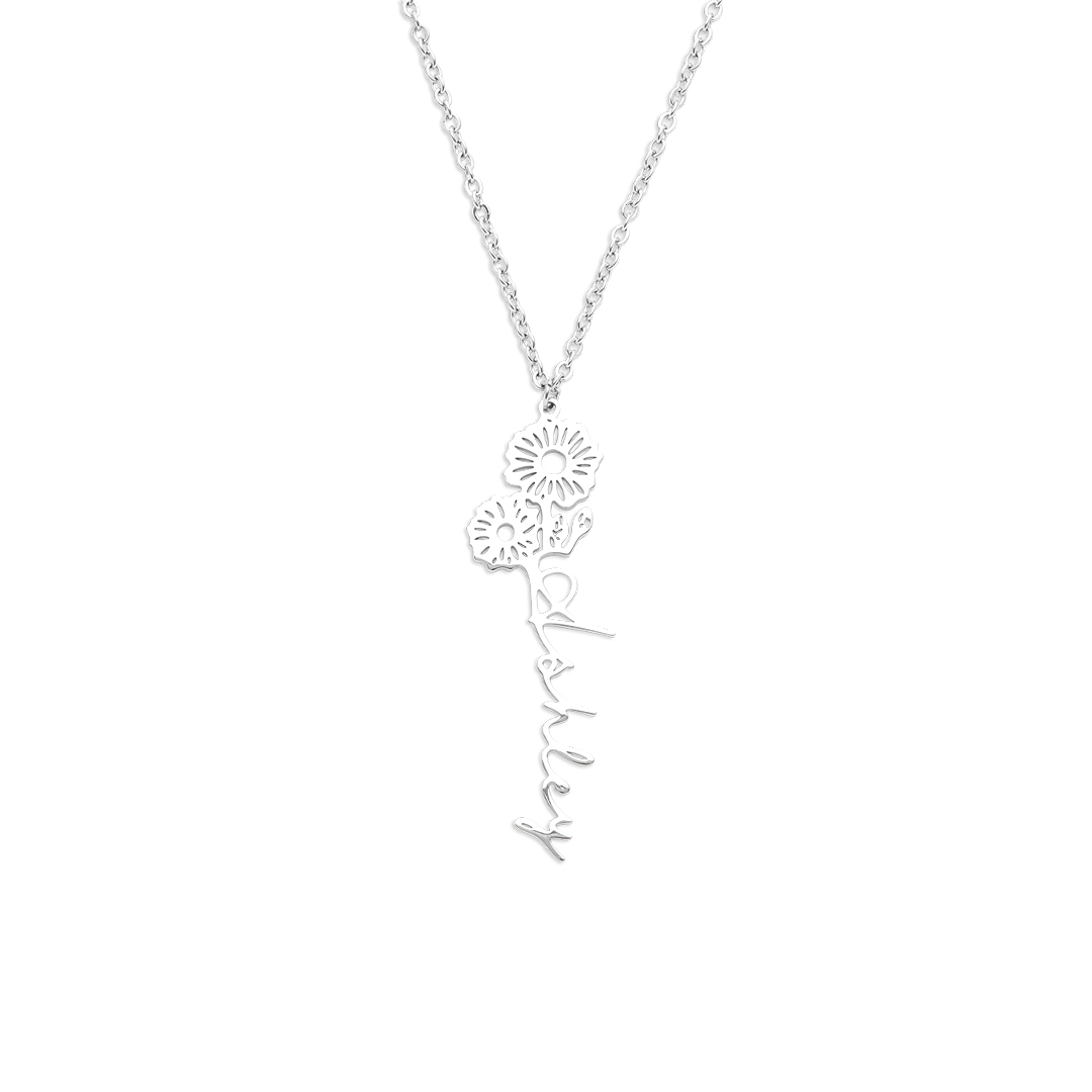 Collier avec nom de fleur de naissance