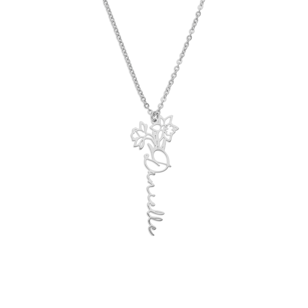 Collier avec nom de fleur de naissance