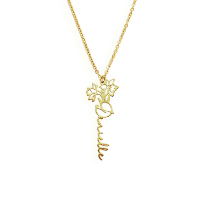Collier avec nom de fleur de naissance